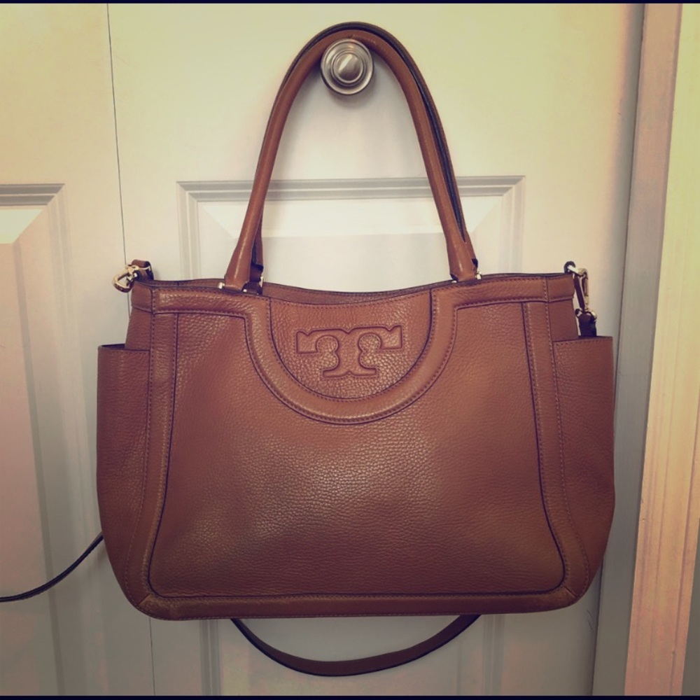 Tory Burch Serif Pebbled Leather Large Satchel
